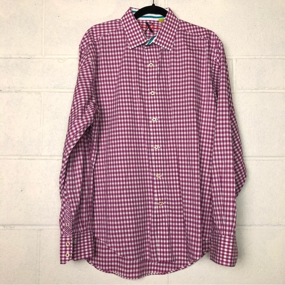 Robert Graham tailored fit pink blue plaid button up shirt L